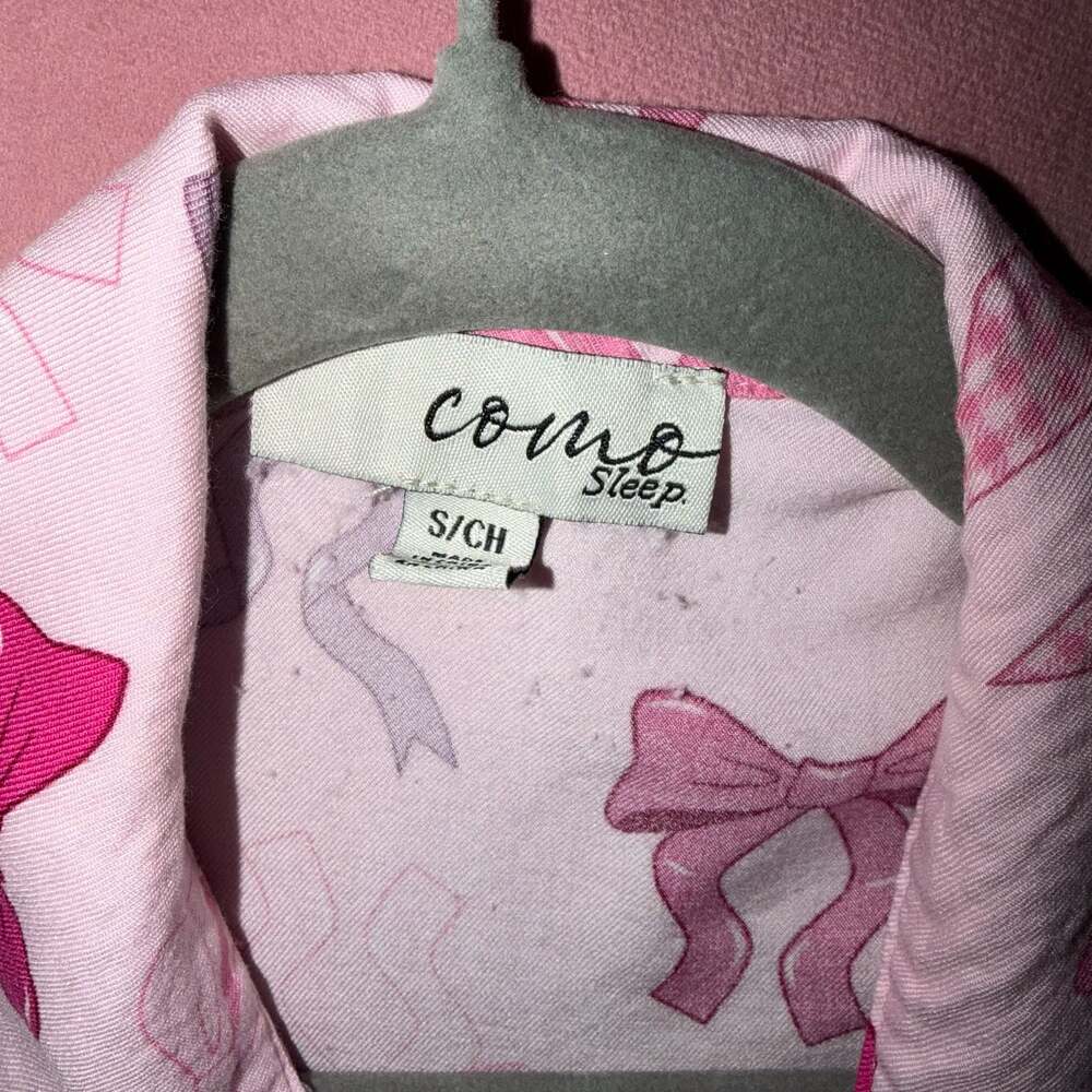 Como Sleep Women's Pink Bow Print Button-Down Pajama Set - Picture 2 of 3